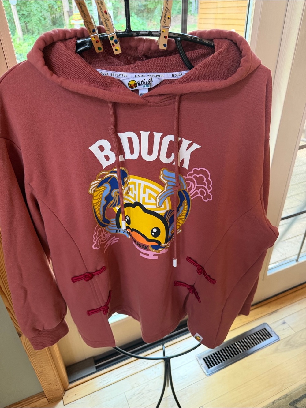 B. Duck Chinese New Year Koa Fish Graphic Hoodie in Dusty Rose Teen M RARE